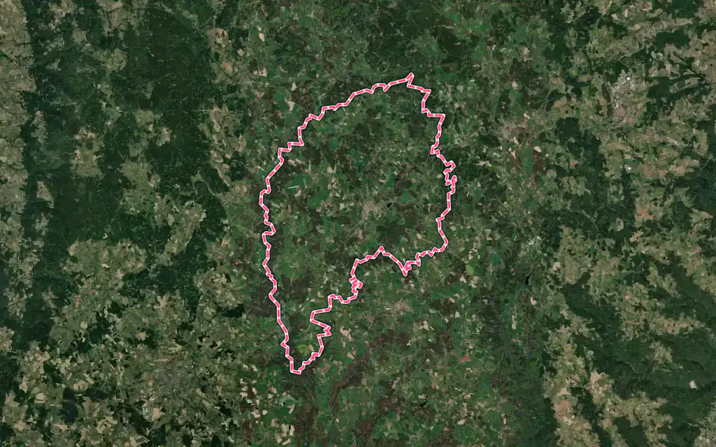 Vue satellite de Usson-en-Forez avec ses contours administratifs