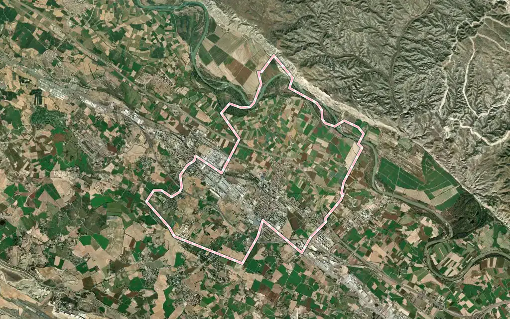 Vista satélite de Utebo con su contorno administrativo