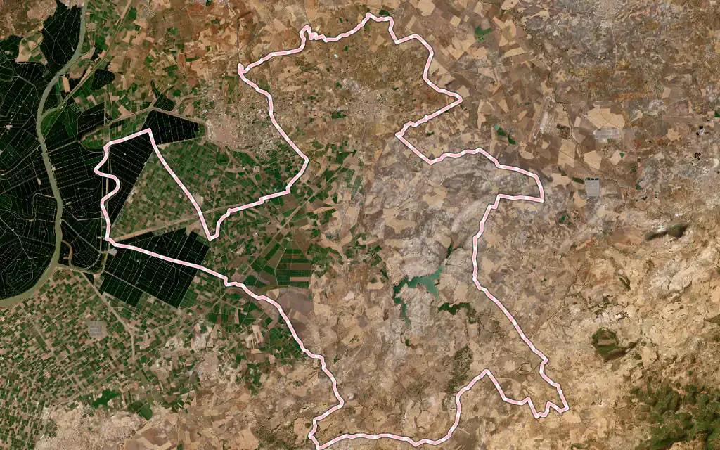 Vista satélite de Utrera con su contorno administrativo