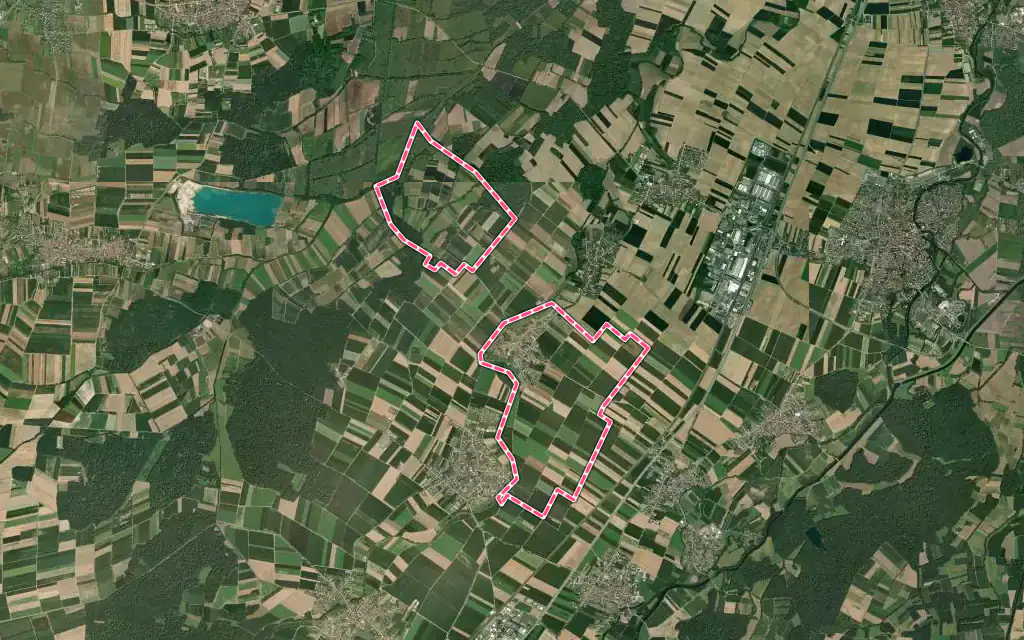 Vue satellite de Uttenheim avec ses contours administratifs