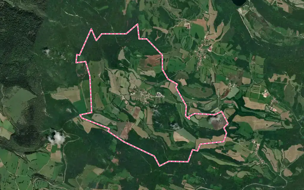 Vue satellite de Uxelles avec ses contours administratifs