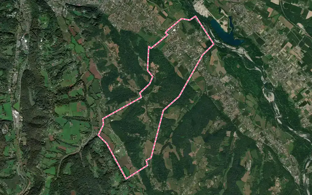 Vue satellite de Uzos avec ses contours administratifs