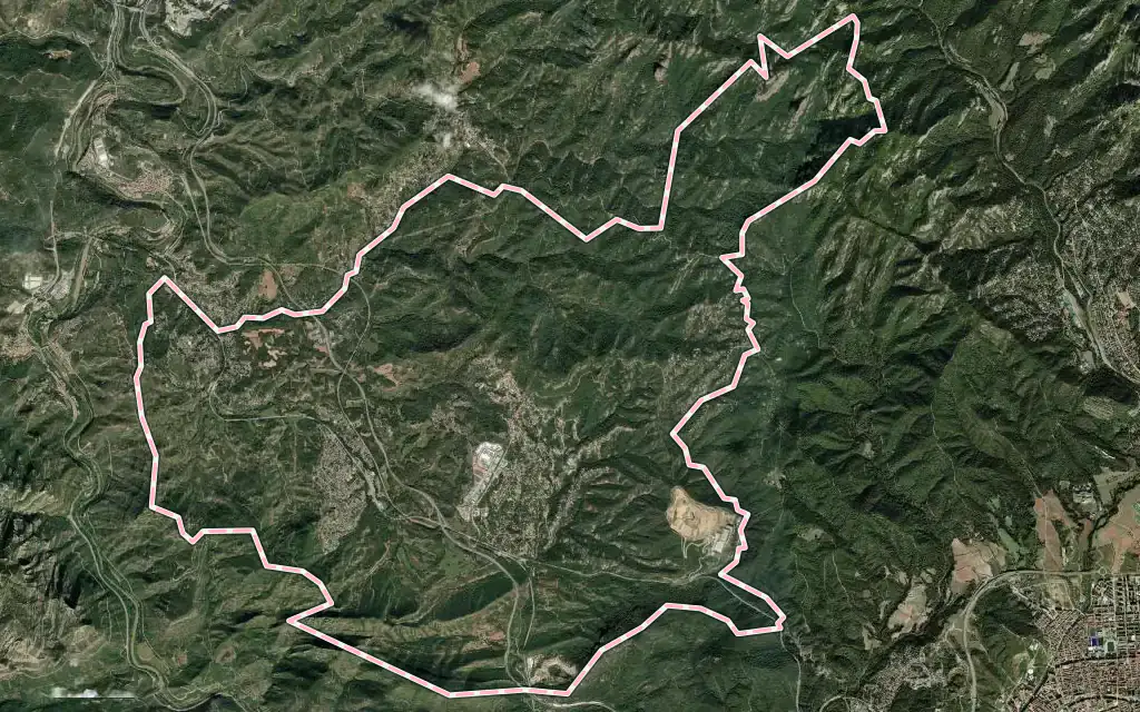Vista satélite de Vacarisses con su contorno administrativo