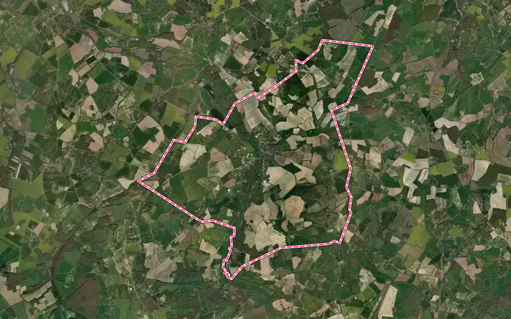 Vue satellite de Vailly-sur-Sauldre avec ses contours administratifs