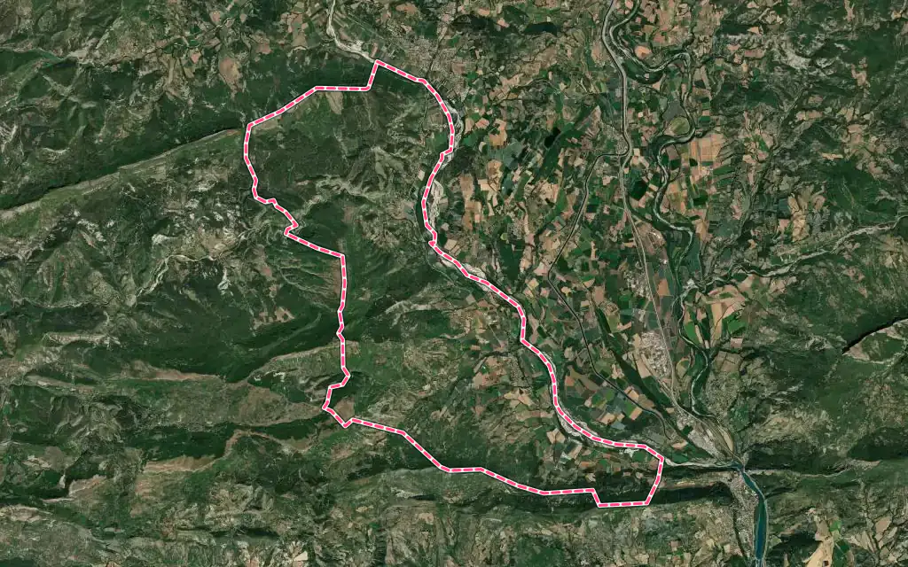 Vue satellite de Val Buëch-Méouge avec ses contours administratifs