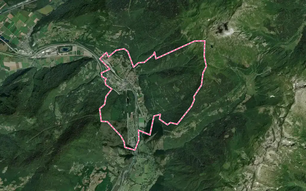 Vue satellite de Val-d'Arc avec ses contours administratifs