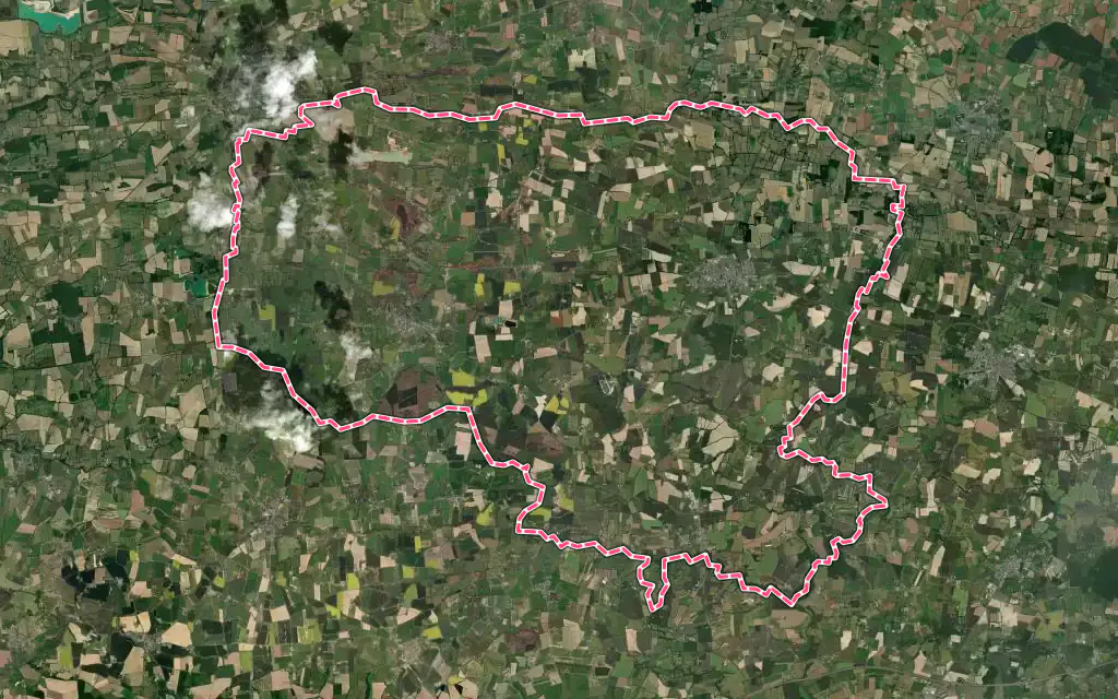 Vue satellite de Val d'Erdre-Auxence avec ses contours administratifs