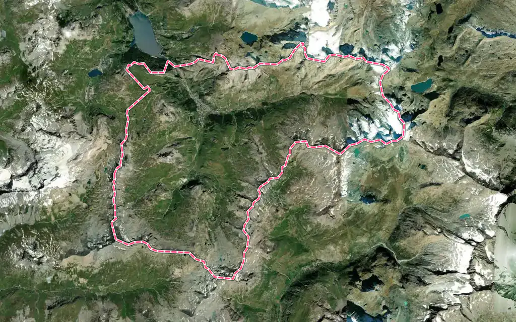 Vue satellite de Val-d'Isère avec ses contours administratifs