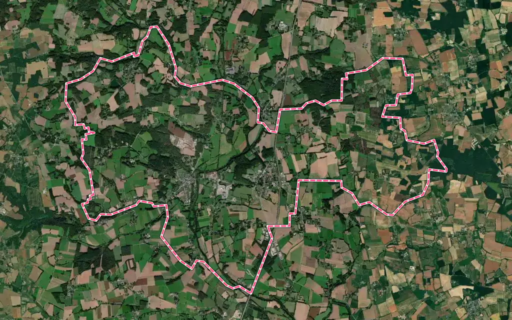 Vue satellite de Val d'Oust avec ses contours administratifs