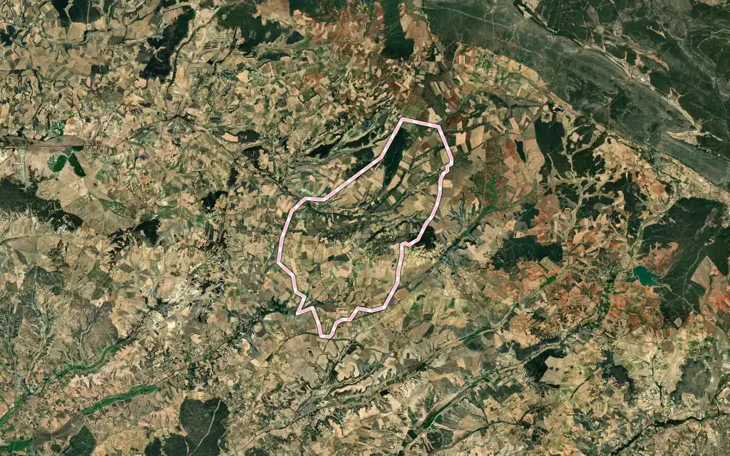 Vista satélite de Valdeande con su contorno administrativo