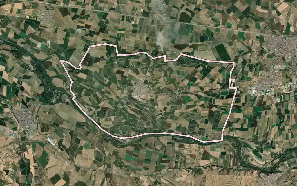 Vista satélite de Valdelacalzada con su contorno administrativo