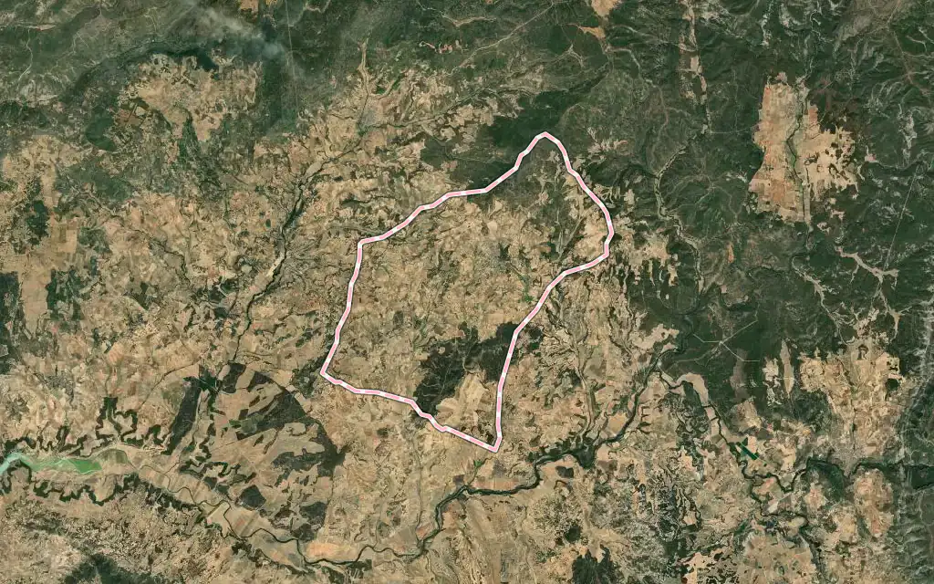 Vista satélite de Valdeolivas con su contorno administrativo