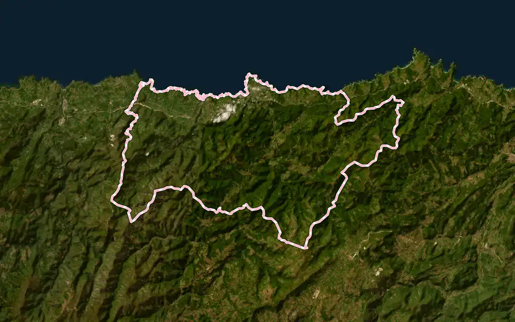 Vista satélite de Valdés con su contorno administrativo
