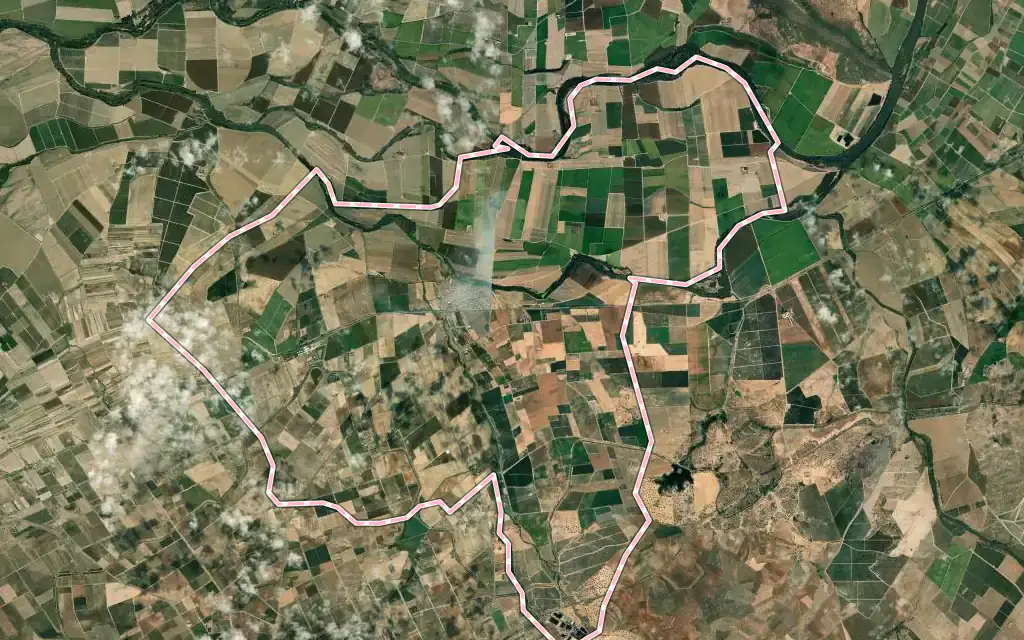 Vista satélite de Valdetorres con su contorno administrativo