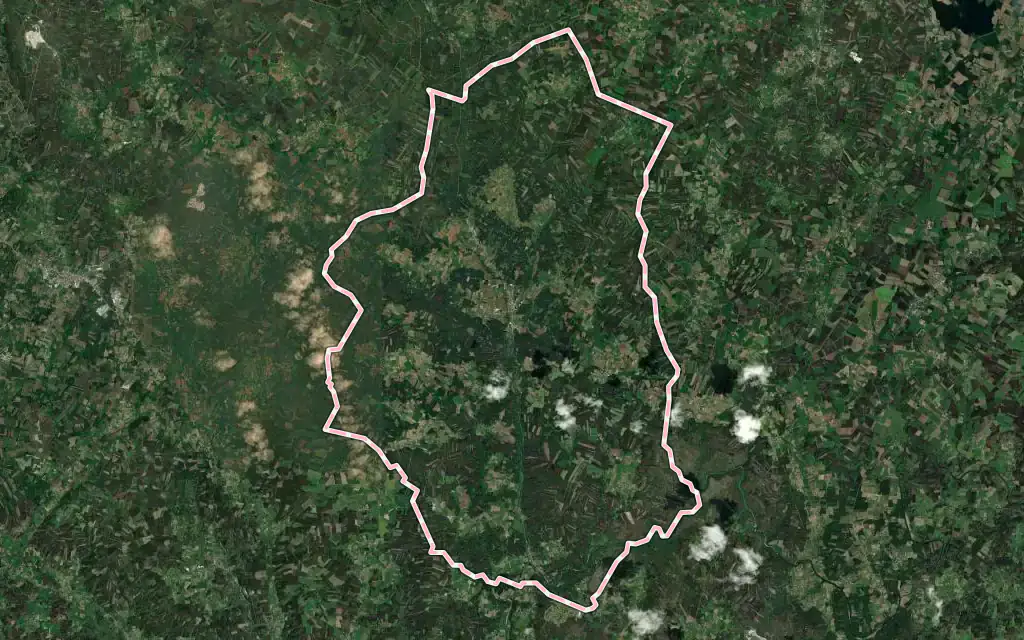 Vista satélite de Val do Dubra con su contorno administrativo