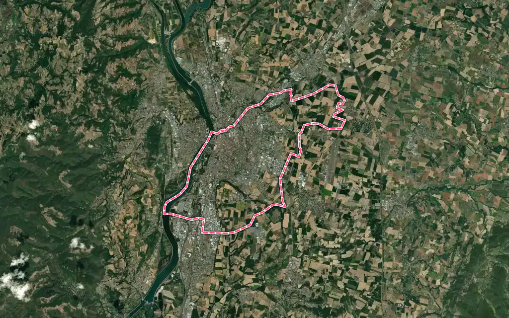 Vue satellite de Valence avec ses contours administratifs
