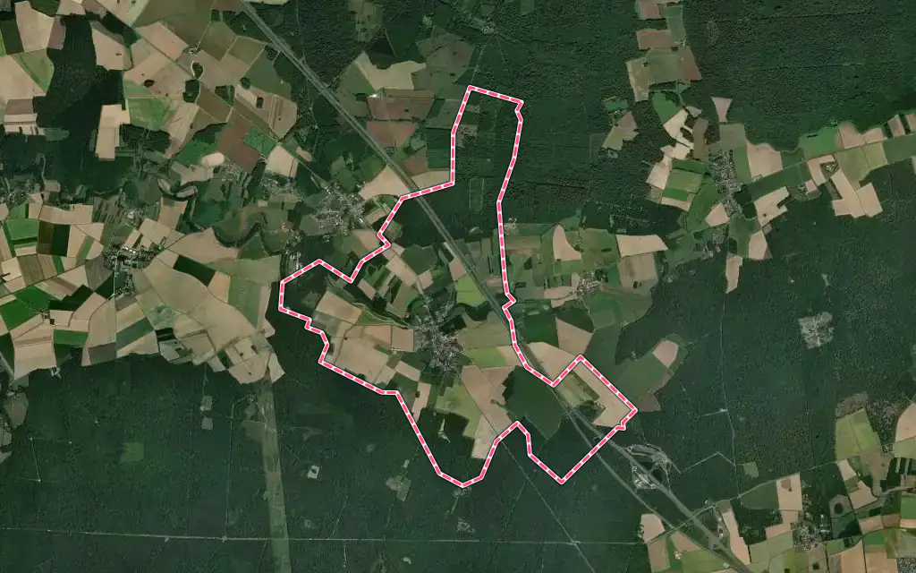 Vue satellite de Valence-en-Brie avec ses contours administratifs