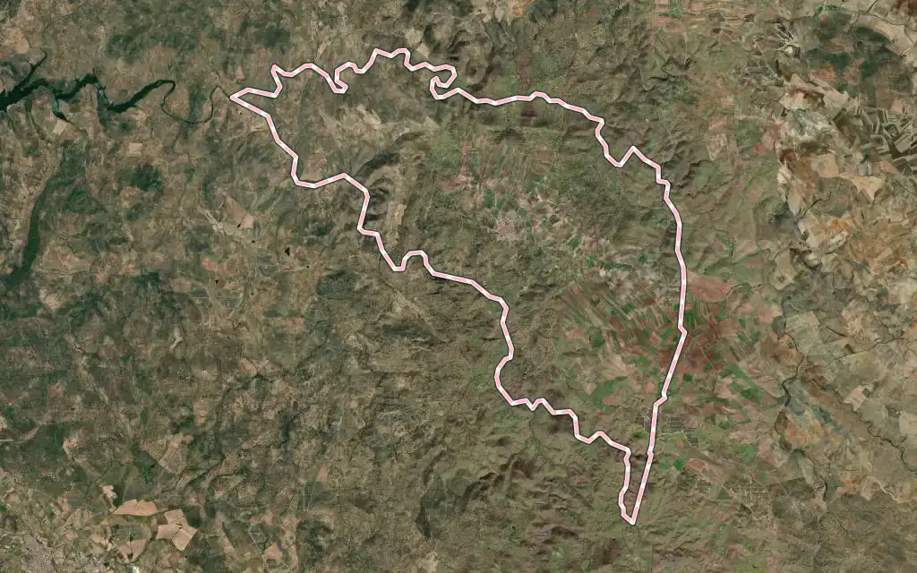 Vista satélite de Valencia del Ventoso con su contorno administrativo