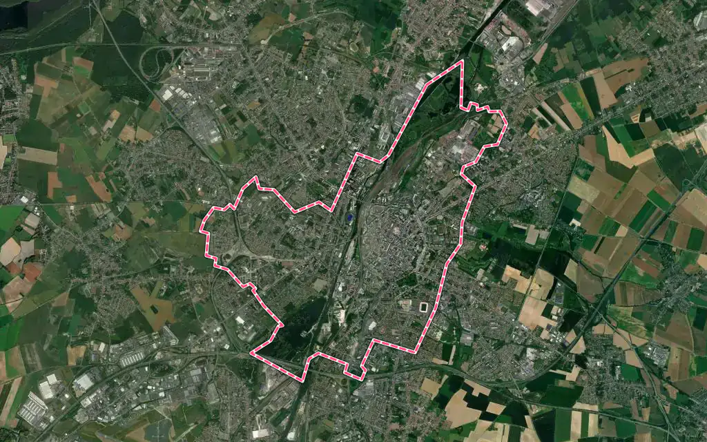 Vue satellite de Valenciennes avec ses contours administratifs
