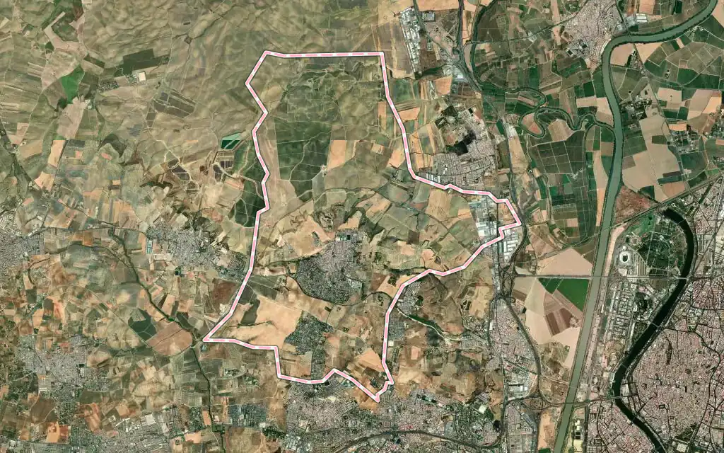 Vista satélite de Valencina de la Concepción con su contorno administrativo