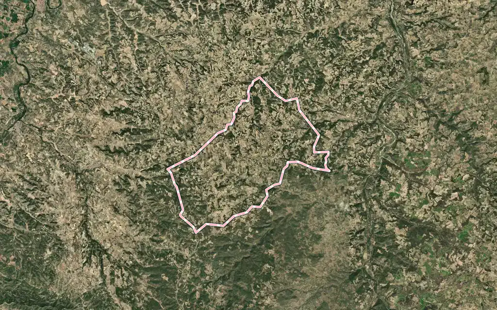 Vista satélite de Valjunquera / Valljunquera con su contorno administrativo
