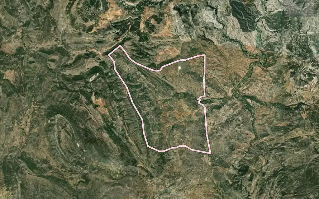 Vista satélite de Vallanca con su contorno administrativo