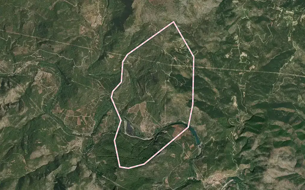 Vista satélite de Vallat con su contorno administrativo