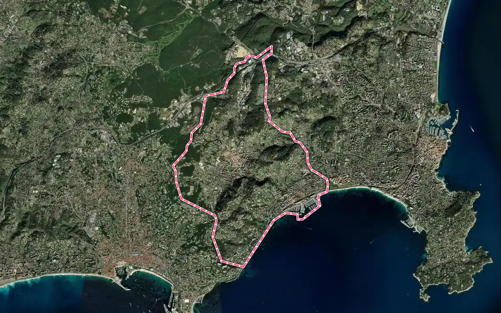 Vue satellite de Vallauris avec ses contours administratifs