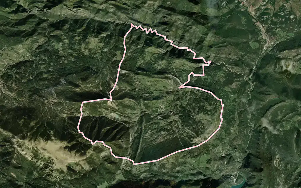 Vista satélite de Vallcebre con su contorno administrativo