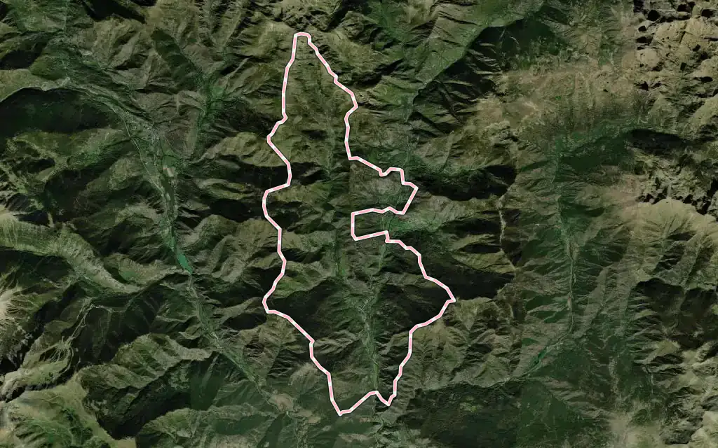 Vista satélite de Vall de Cardós con su contorno administrativo