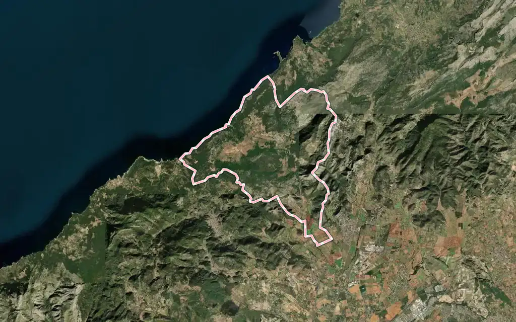 Vista satélite de Valldemossa con su contorno administrativo