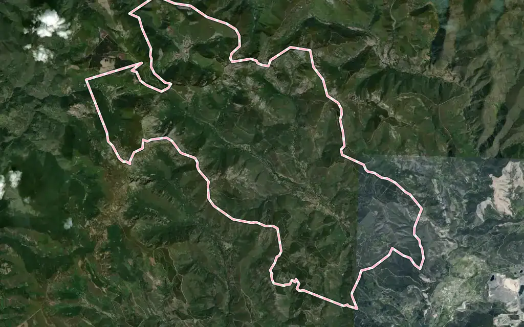 Vista satélite de Valle de Ancares con su contorno administrativo