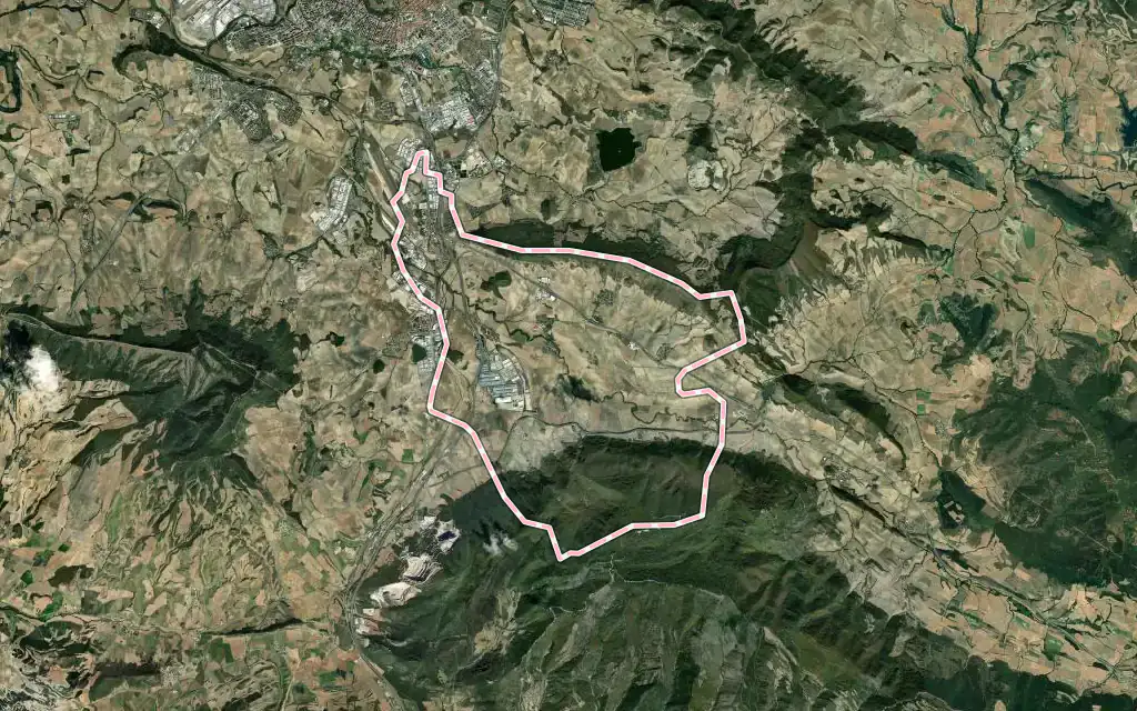 Vista satélite de Valle de Elorz / Elortzibar con su contorno administrativo