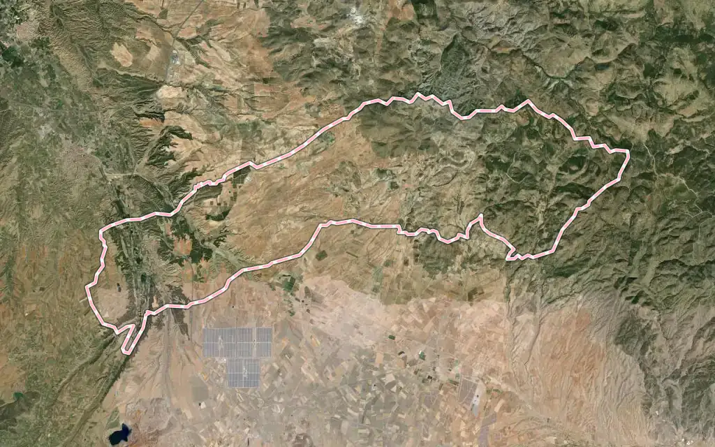 Vista satélite de Valle del Zalabí con su contorno administrativo