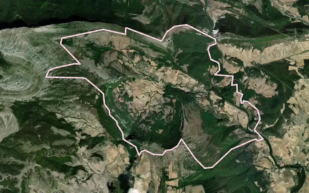 Vista satélite de Valle de Ollo / Ollaran con su contorno administrativo