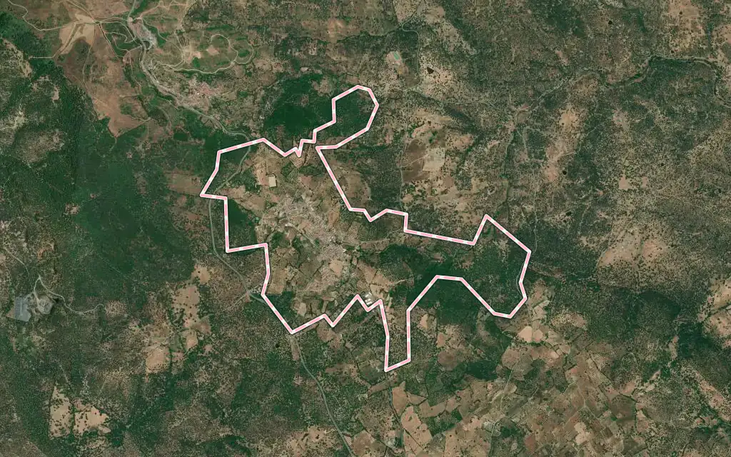 Vista satélite de Valle de Santa Ana con su contorno administrativo