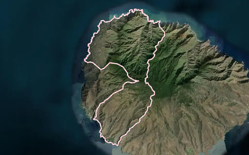 Vista satélite de Vallehermoso con su contorno administrativo