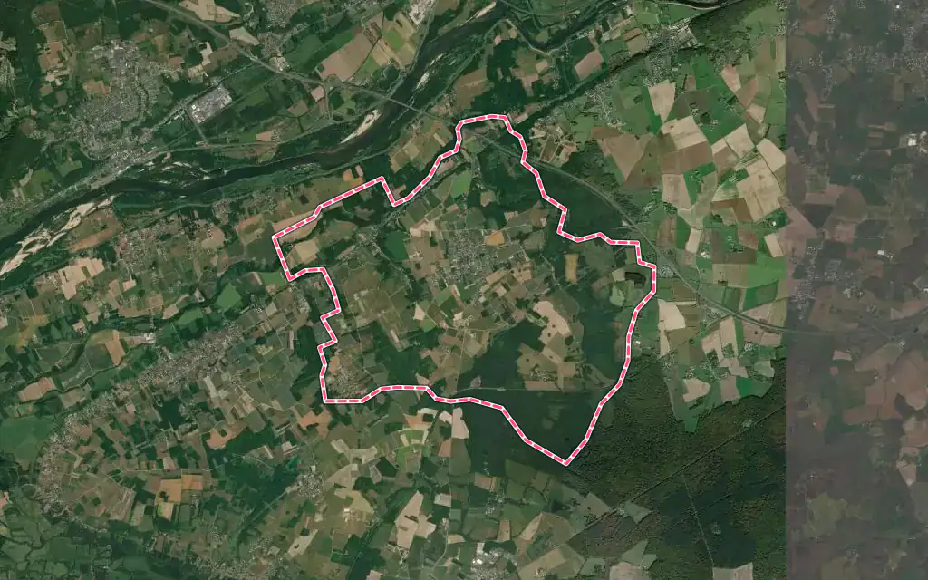 Vue satellite de Vallères avec ses contours administratifs