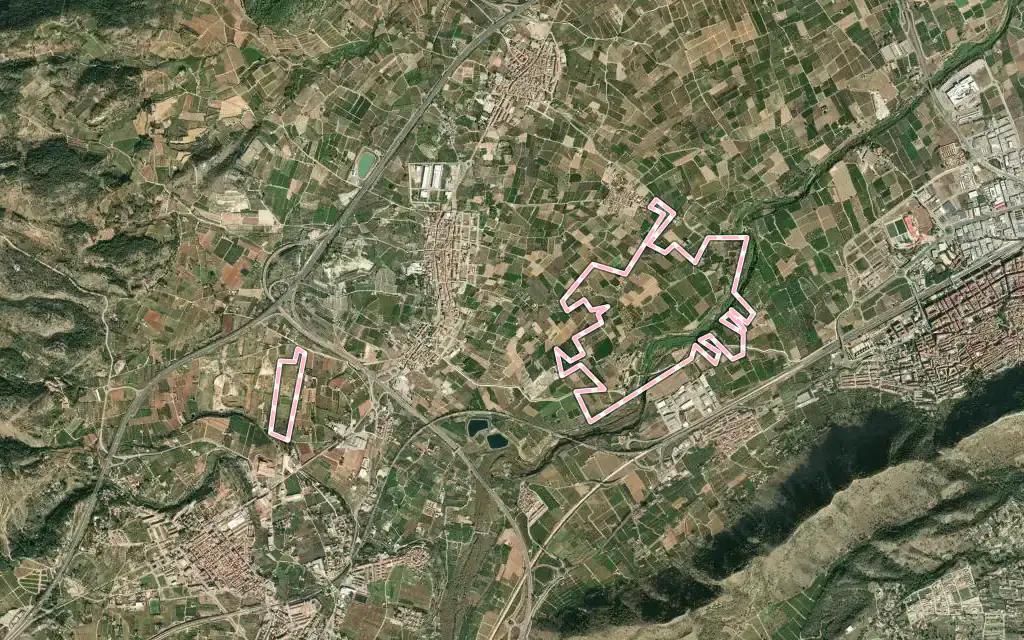 Vista satélite de Vallés con su contorno administrativo