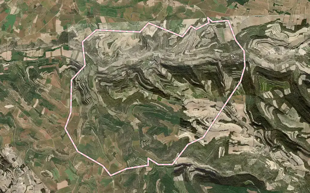 Vista satélite de Vallfogona de Riucorb con su contorno administrativo