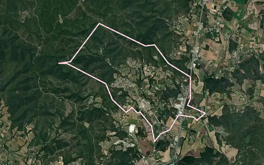 Vista satélite de Vall-llobrega con su contorno administrativo