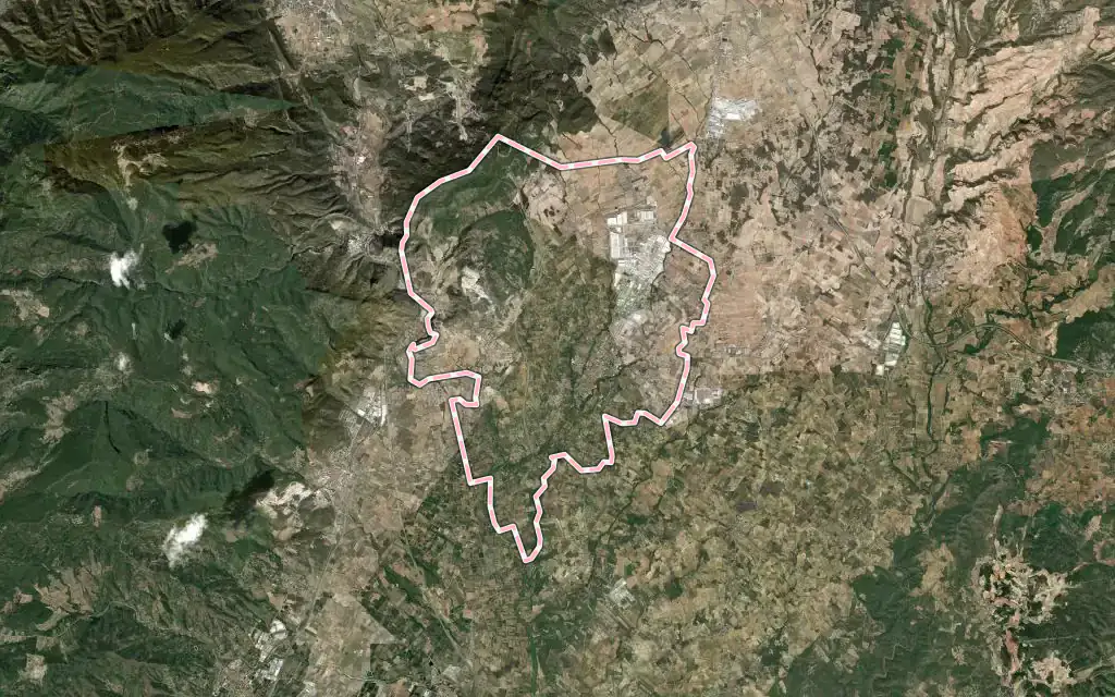 Vista satélite de Valls con su contorno administrativo