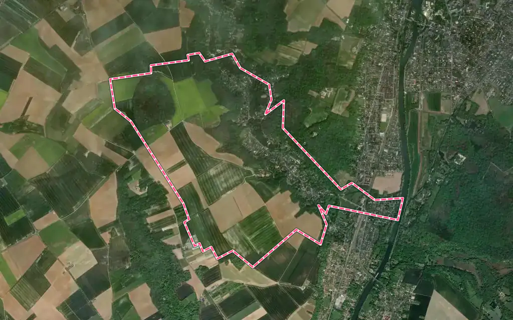 Vue satellite de Valmondois avec ses contours administratifs
