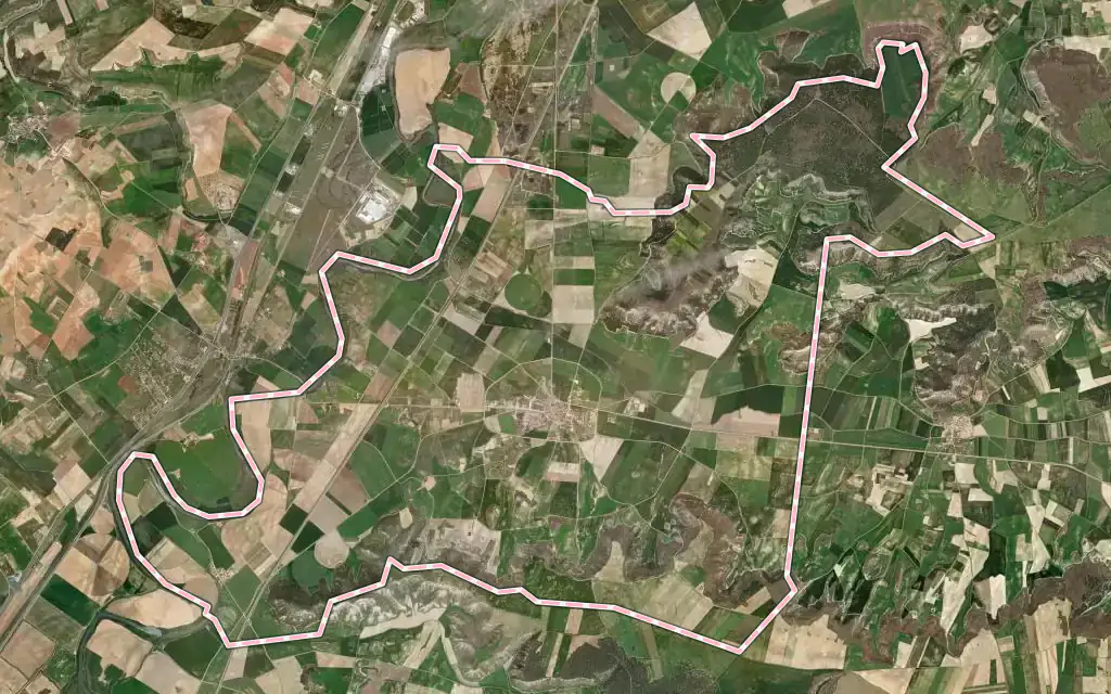 Vista satélite de Valoria la Buena con su contorno administrativo
