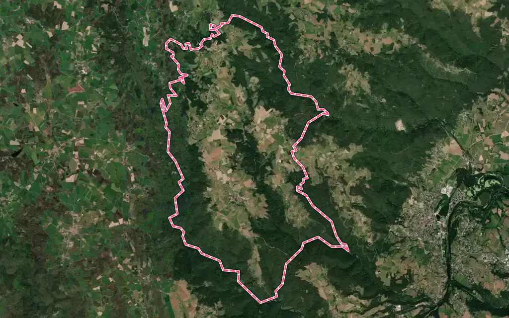 Vue satellite de Valprivas avec ses contours administratifs