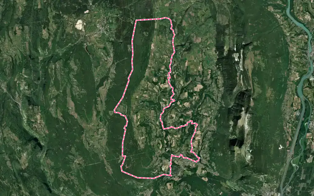 Vue satellite de Valromey-sur-Séran avec ses contours administratifs