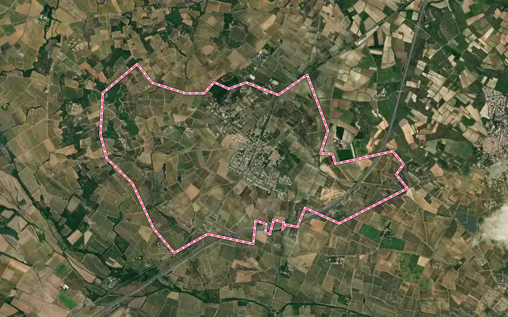 Vue satellite de Valros avec ses contours administratifs