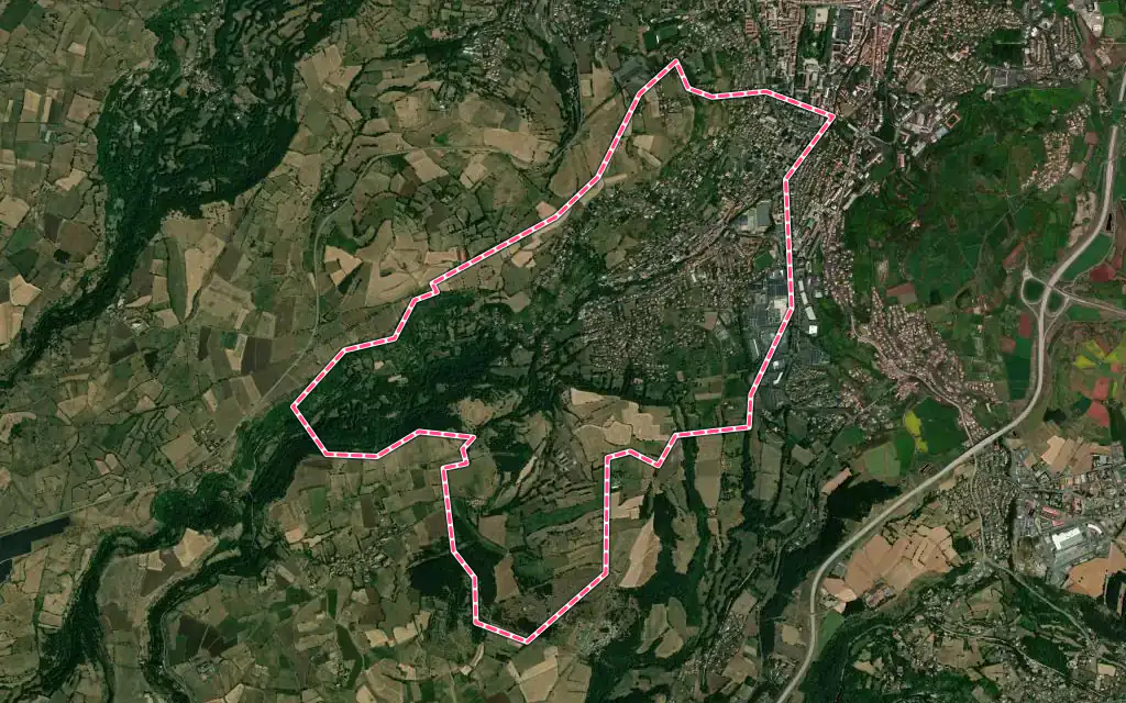 Vue satellite de Vals-près-le-Puy avec ses contours administratifs