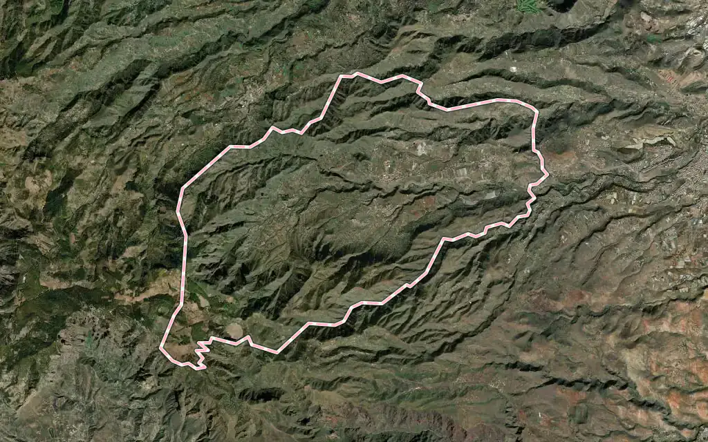 Vista satélite de Valsequillo de Gran Canaria con su contorno administrativo