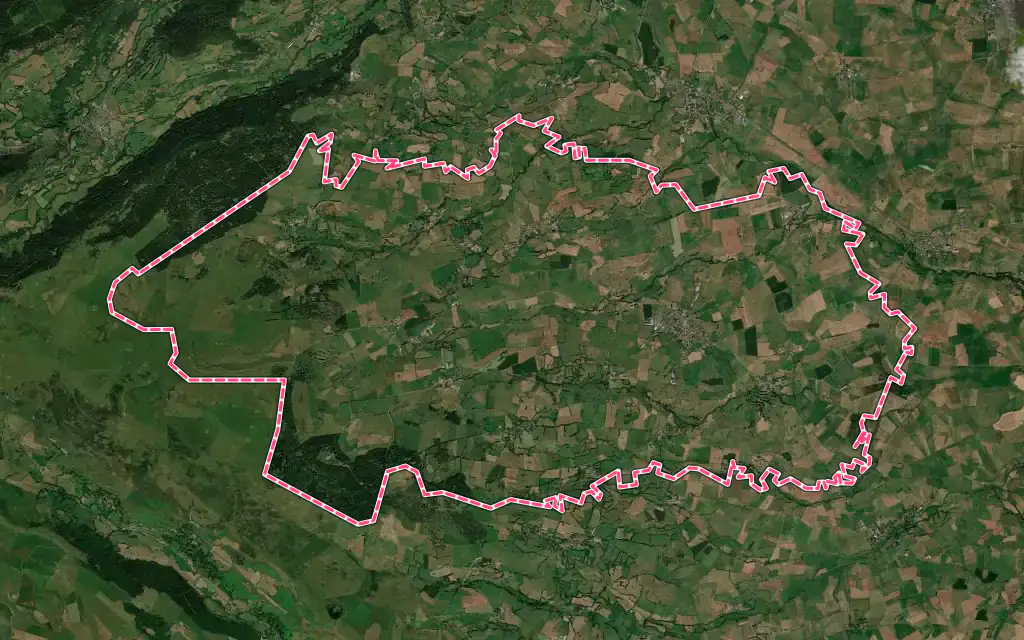 Vue satellite de Valuéjols avec ses contours administratifs